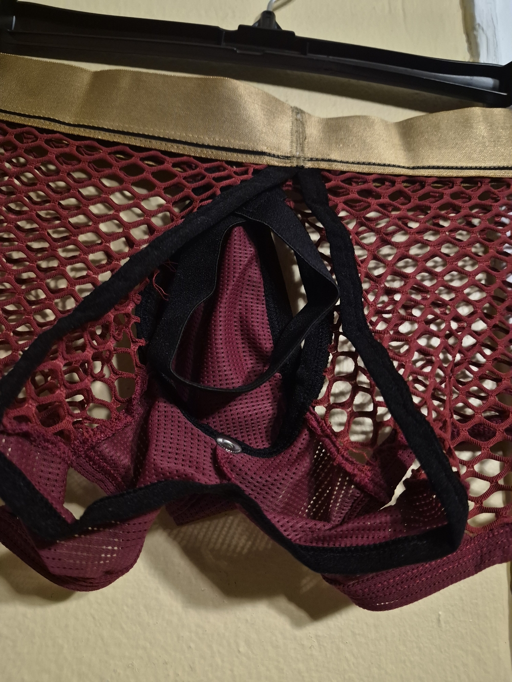 Men's Mesh Briefs with Gold Waistband - Burgundy, By KarenSpace SZ L